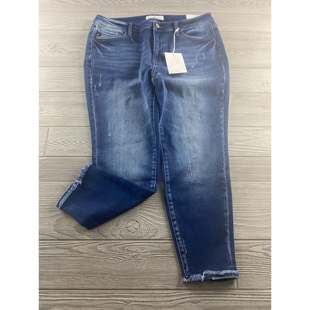 KanCan Womens Mid-Rise Ankle Skinny Jeans Dark Wash Size XL Raw Hem NWT